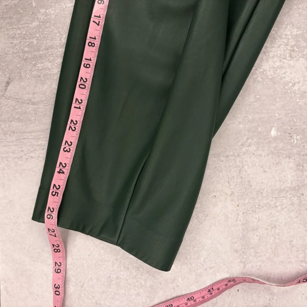 Anthropologie || Maeve Faux Leather Taper Pleated Pants Green 14 - Picture 11 of 11